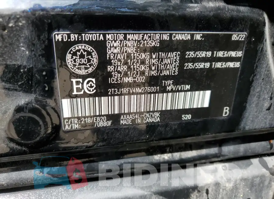 2T3J1RFV4NW276001 Photo# 14