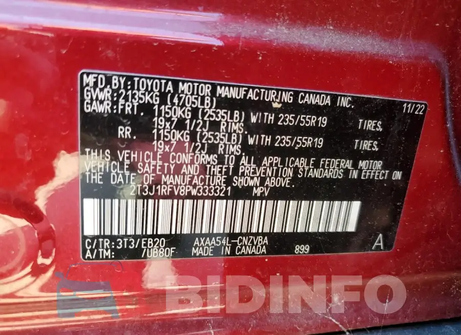 2T3J1RFV8PW333321 Photo# 13