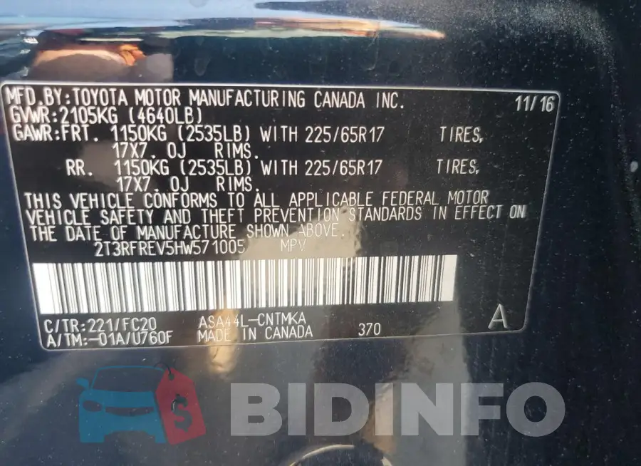 2T3RFREV5HW571005 Photo# 13