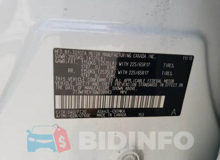 2T3WFREV1GW238883 Photo# 14
