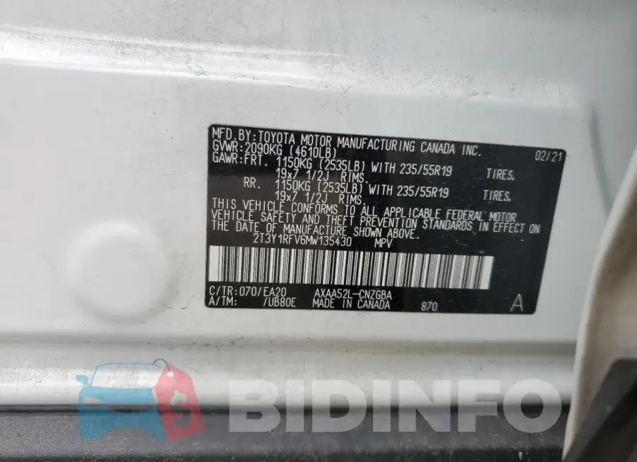 2T3Y1RFV6MW135430 Photo# 12