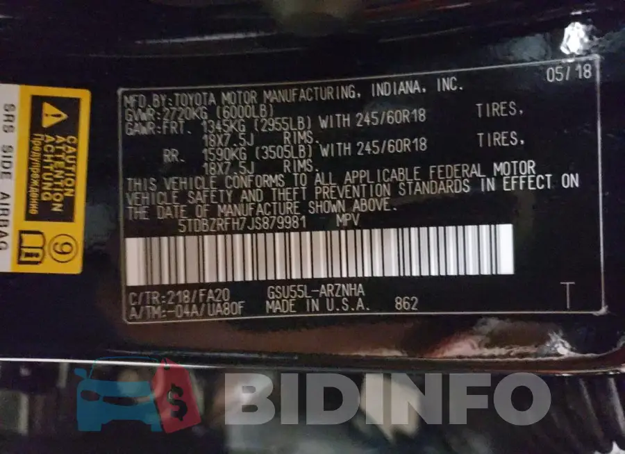 5TDBZRFH7JS879981 Photo# 12