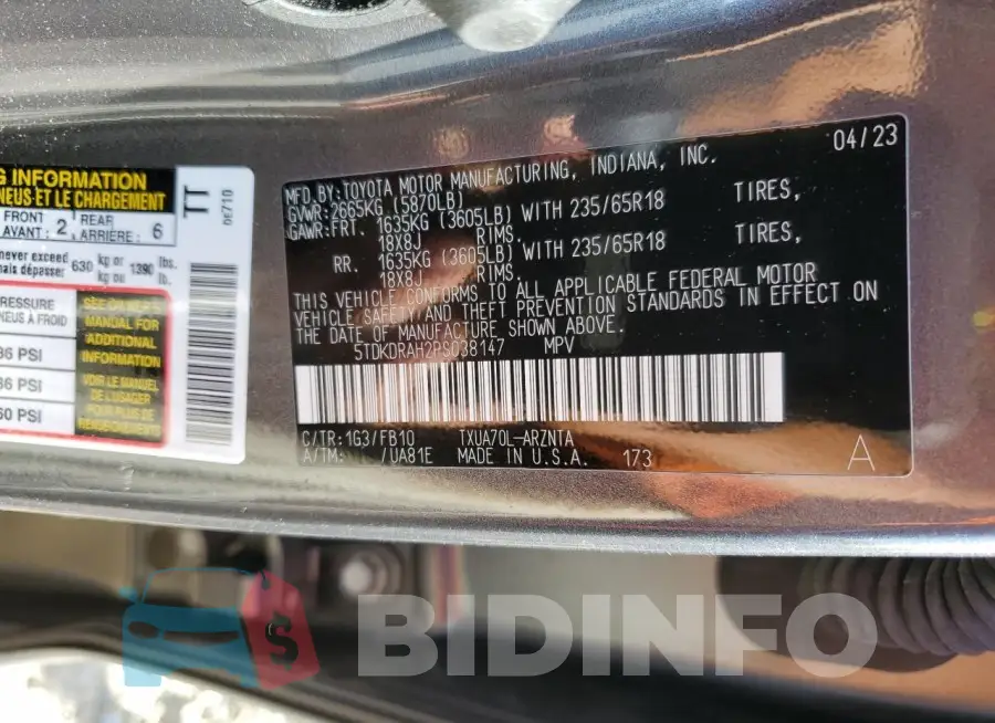 5TDKDRAH2PS038147 Photo# 14