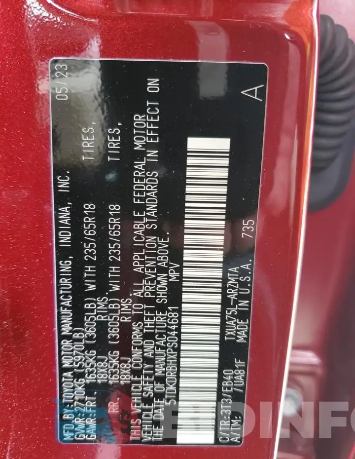 5TDKDRBHXPS044681 Photo# 14