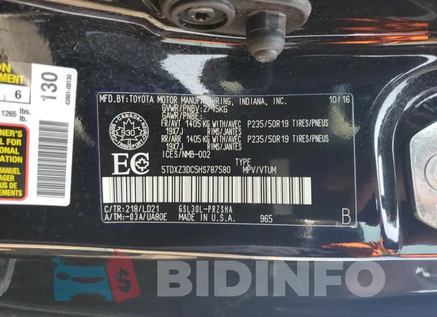 5TDXZ3DC5HS787580 Photo# 13
