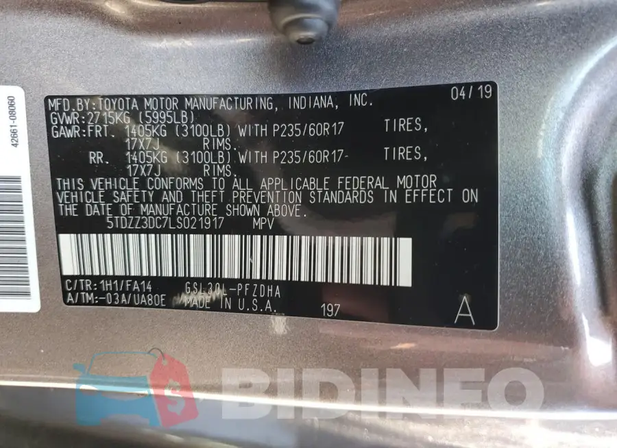 5TDZZ3DC7LS021917 Photo# 14
