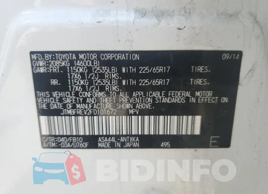 JTMBFREV2FD101672 Photo# 14