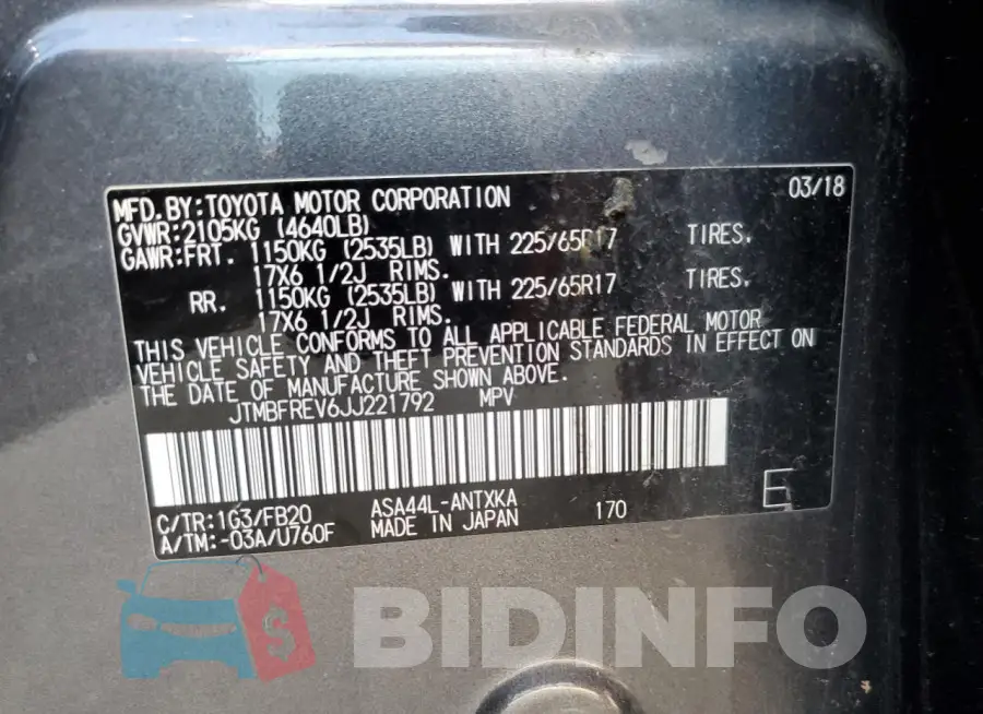 JTMBFREV6JJ221792 Photo# 13