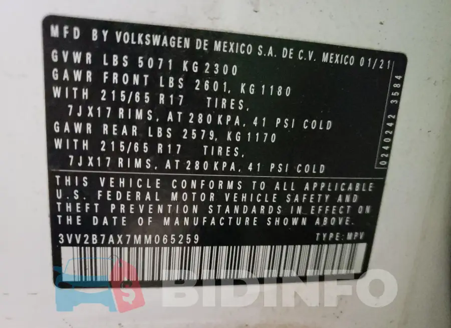 3VV2B7AX7MM065259 Photo# 13