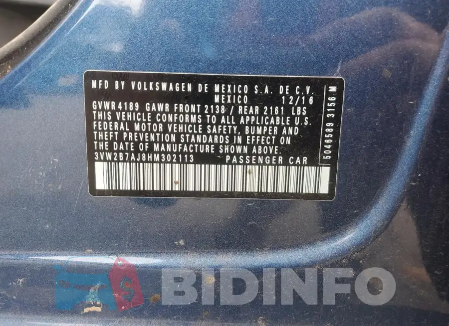 3VW2B7AJ8HM302113 Photo# 12