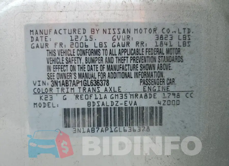 3N1AB7AP1GL636378 Photo# 13