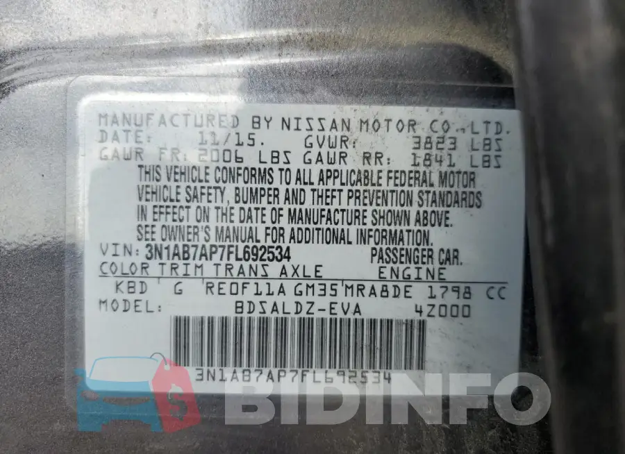 3N1AB7AP7FL692534 Photo# 13