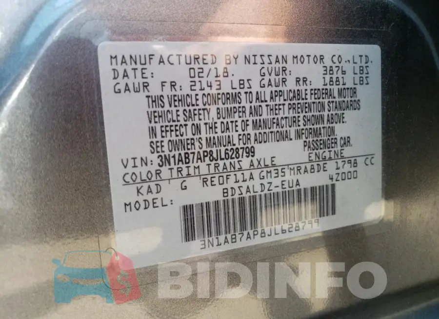 3N1AB7AP8JL628799 Photo# 12