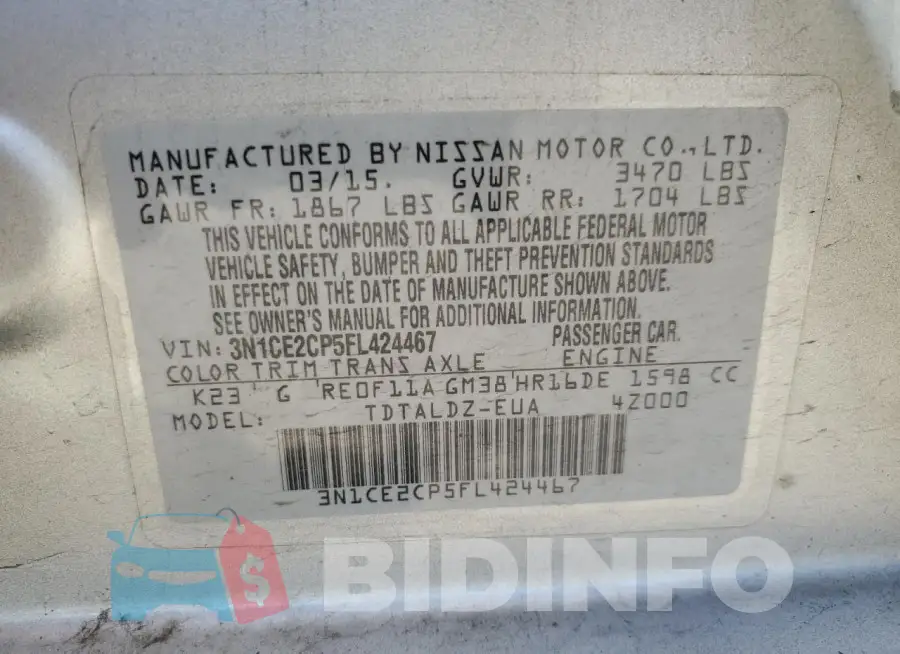 3N1CE2CP5FL424467 Photo# 12