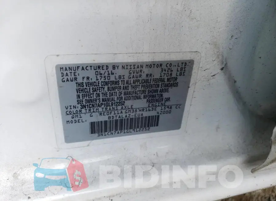 3N1CN7AP1GL912252 Photo# 12