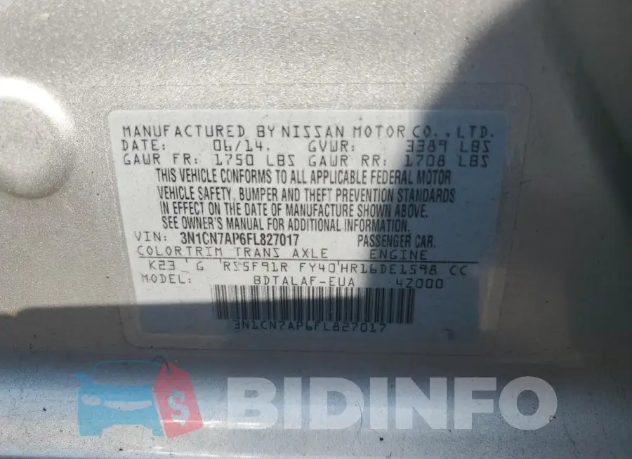 3N1CN7AP6FL827017 Photo# 13
