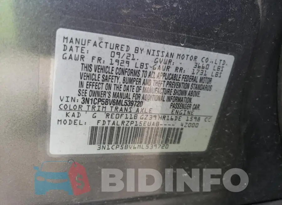 3N1CP5BV6ML539720 Photo# 12