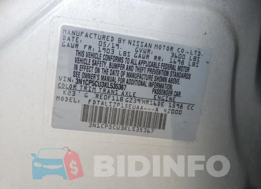 3N1CP5CU3KL535367 Photo# 13