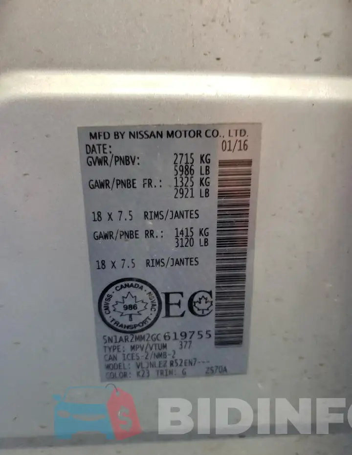 5N1AR2MM2GC619755 Photo# 13