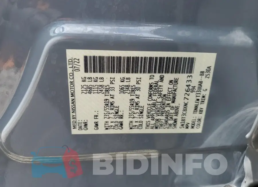 5N1BT3CBXNC726433 Photo# 13