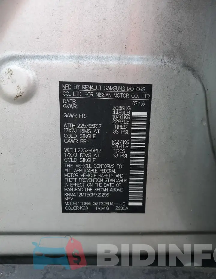 KNMAT2MT5GP721296 Photo# 14