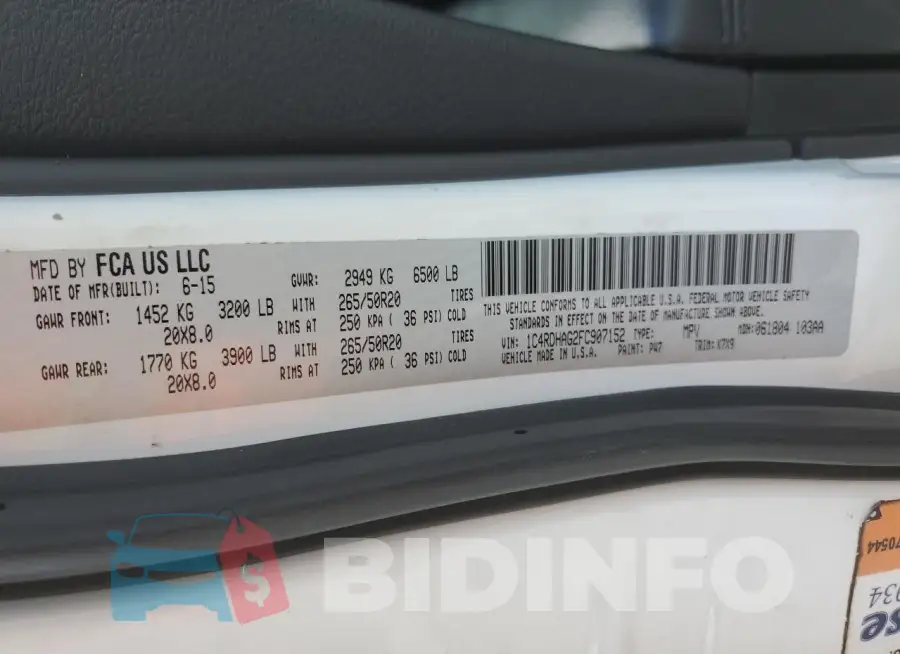 1C4RDHAG2FC907152 Photo# 12