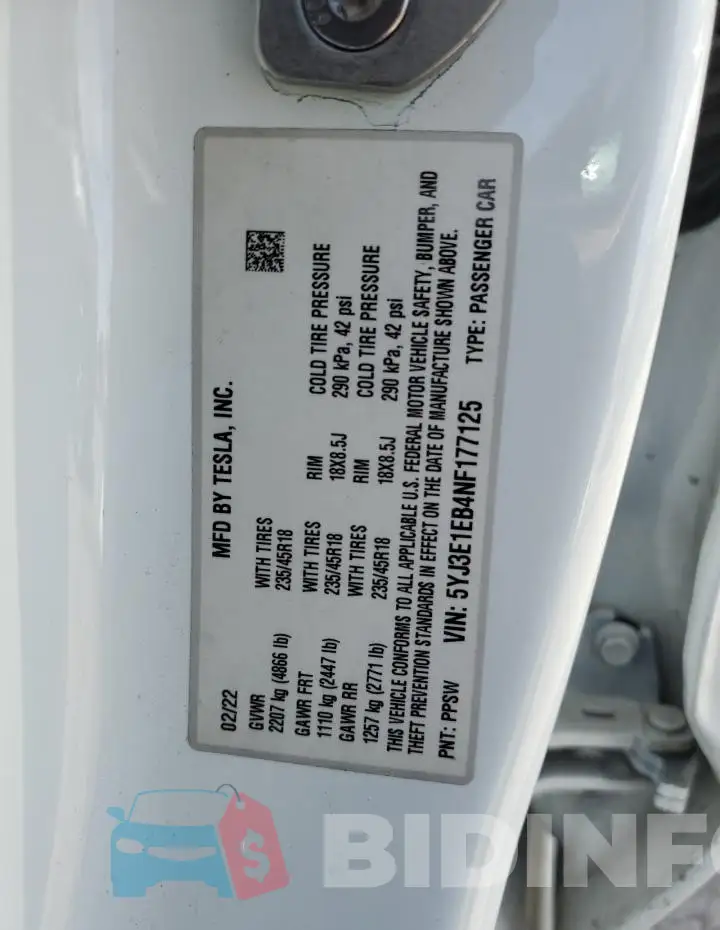 5YJ3E1EB4NF177125 Photo# 12