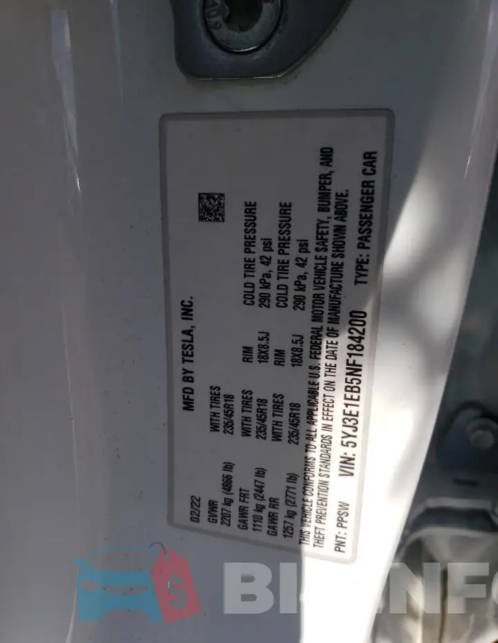 5YJ3E1EB5NF184200 Photo# 13