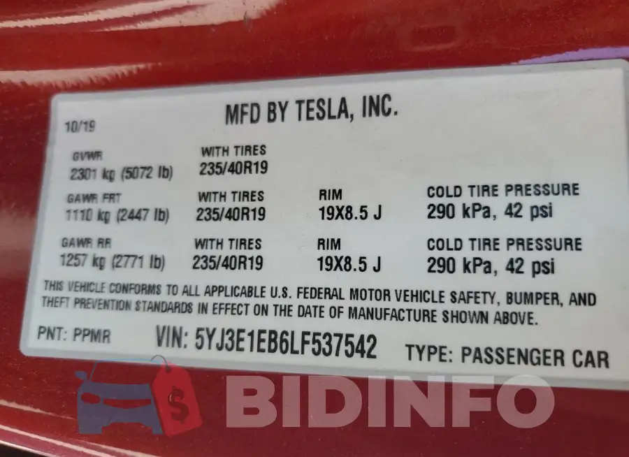 5YJ3E1EB6LF537542 Photo# 13