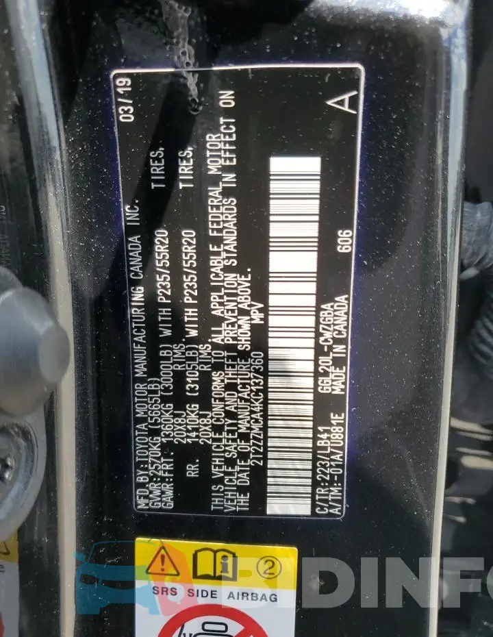 2T2ZZMCA4KC137360 Photo# 13