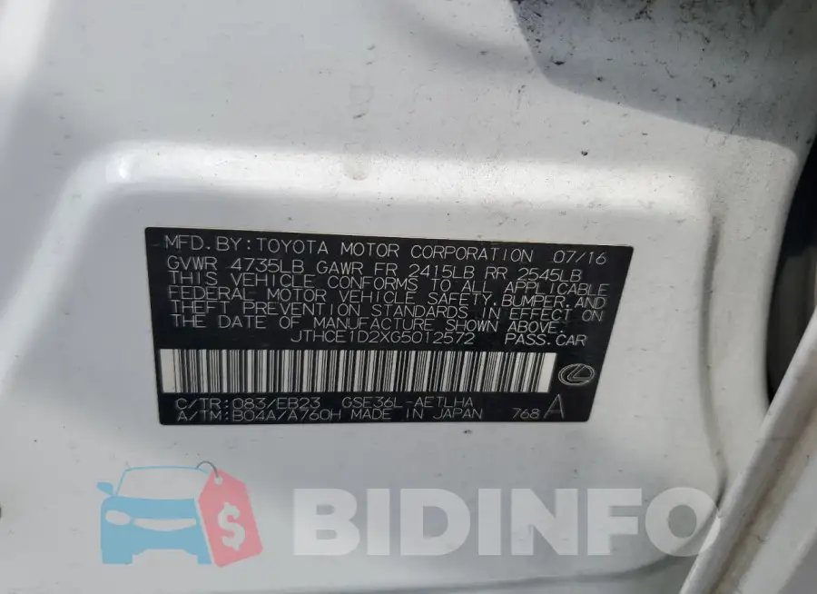 JTHCE1D2XG5012572 Photo# 12
