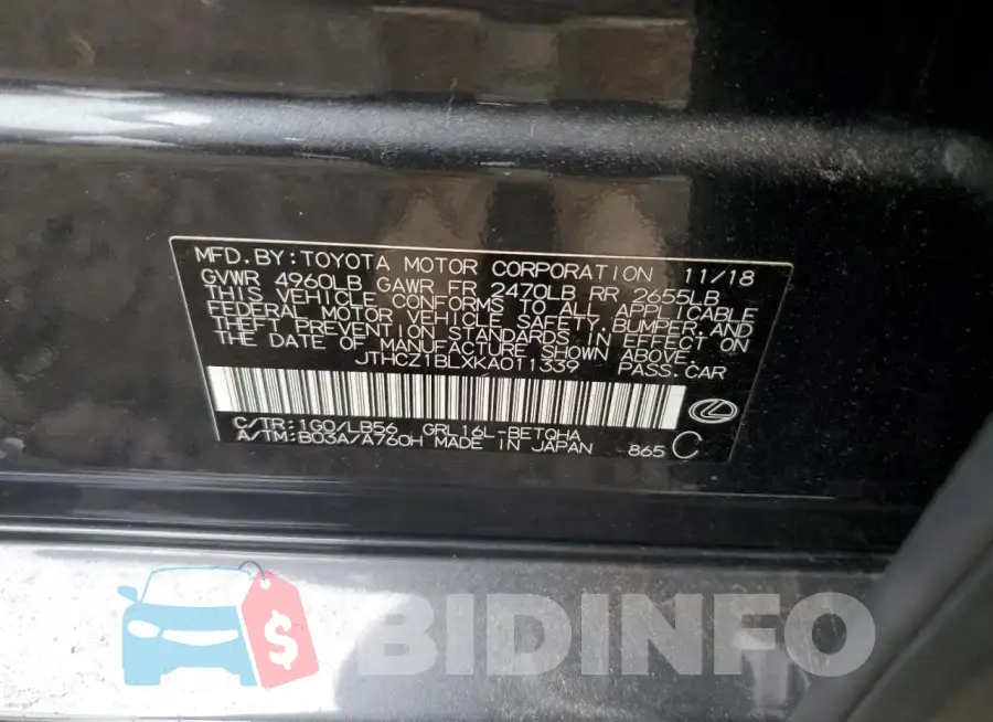 JTHCZ1BLXKA011339 Photo# 12