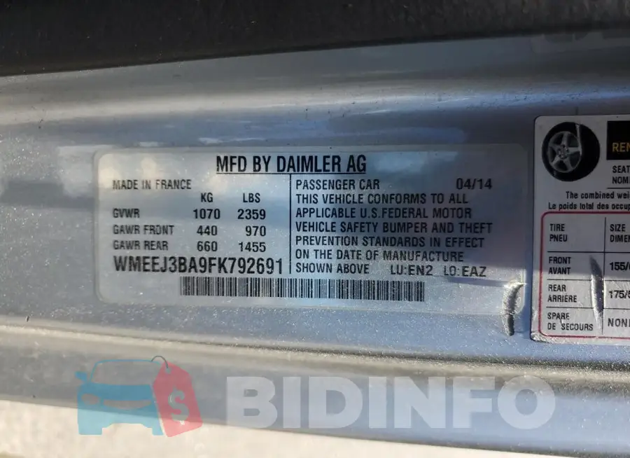 WMEEJ3BA9FK792691 Photo# 12