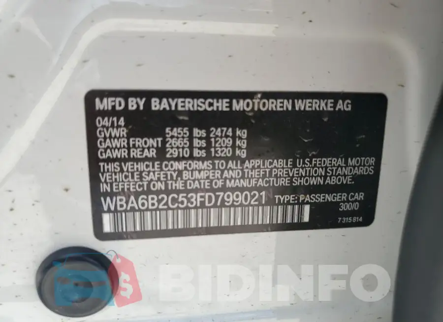 WBA6B2C53FD799021 Photo# 12