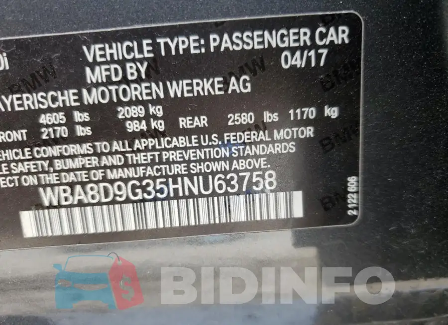 WBA8D9G35HNU63758 Photo# 12