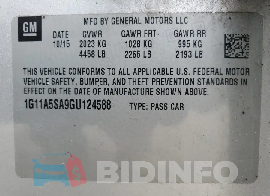 1G11A5SA9GU124588 Photo# 12