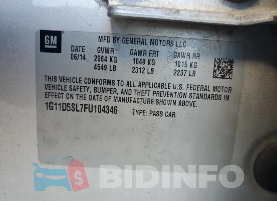 1G11D5SL7FU104346 Photo# 12