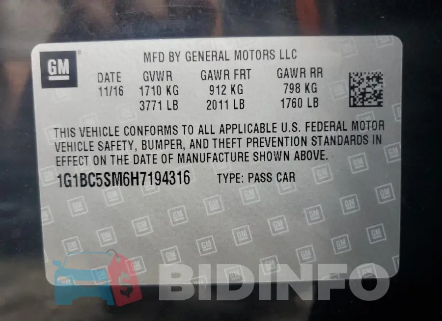 1G1BC5SM6H7194316 Photo# 13