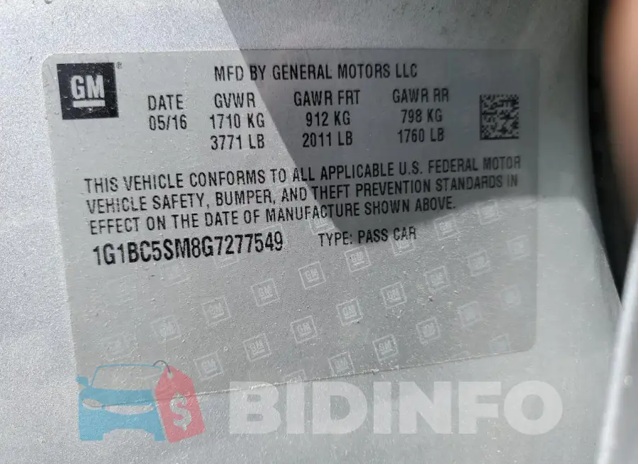 1G1BC5SM8G7277549 Photo# 12