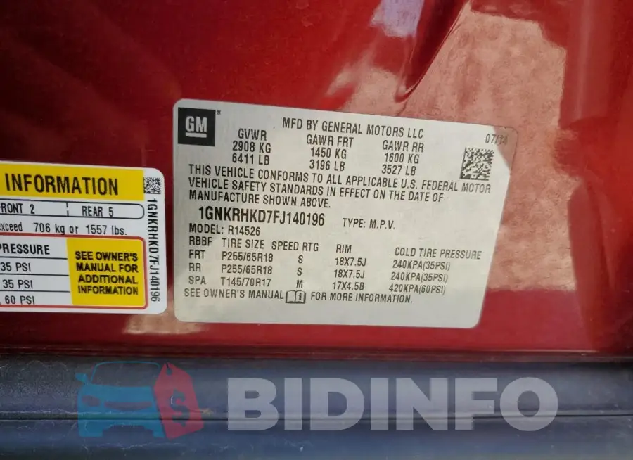 1GNKRHKD7FJ140196 Photo# 13