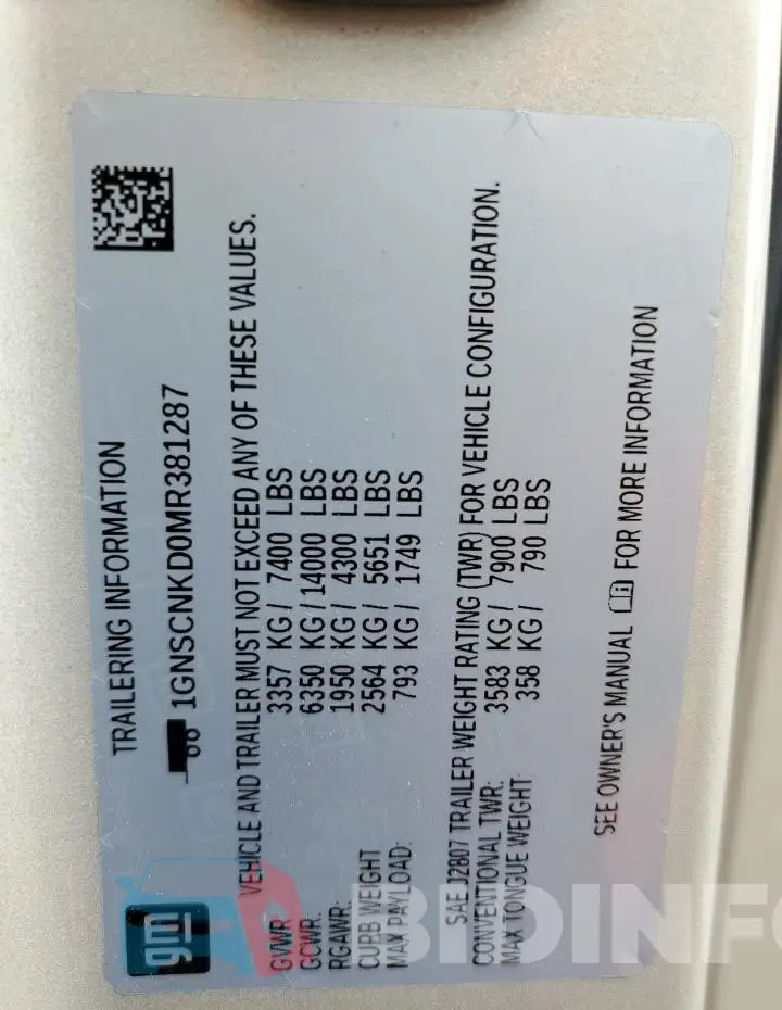 1GNSCNKD0MR381287 Photo# 14