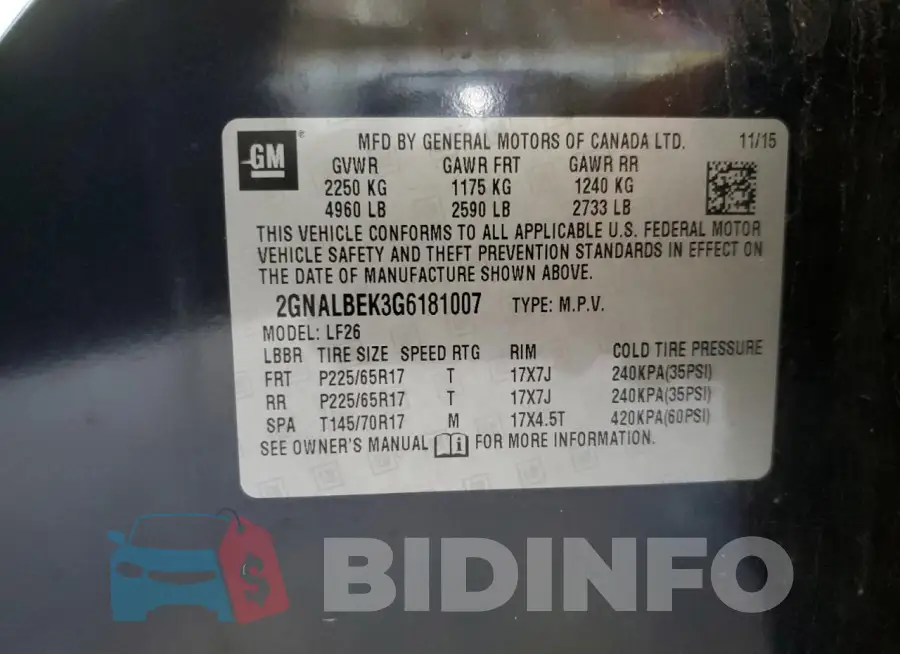 2GNALBEK3G6181007 Photo# 13