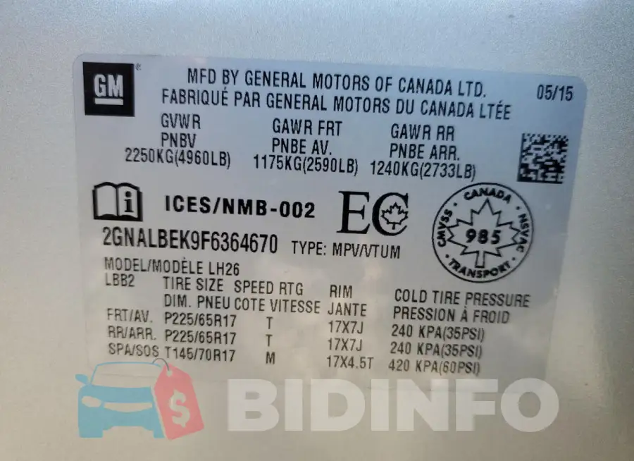 2GNALBEK9F6364670 Photo# 14