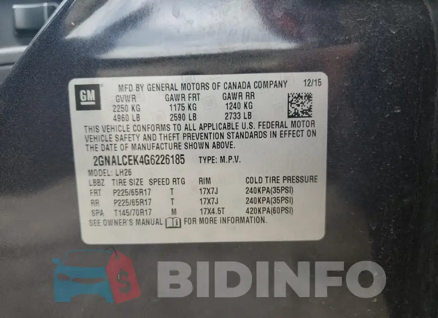 2GNALCEK4G6226185 Photo# 14