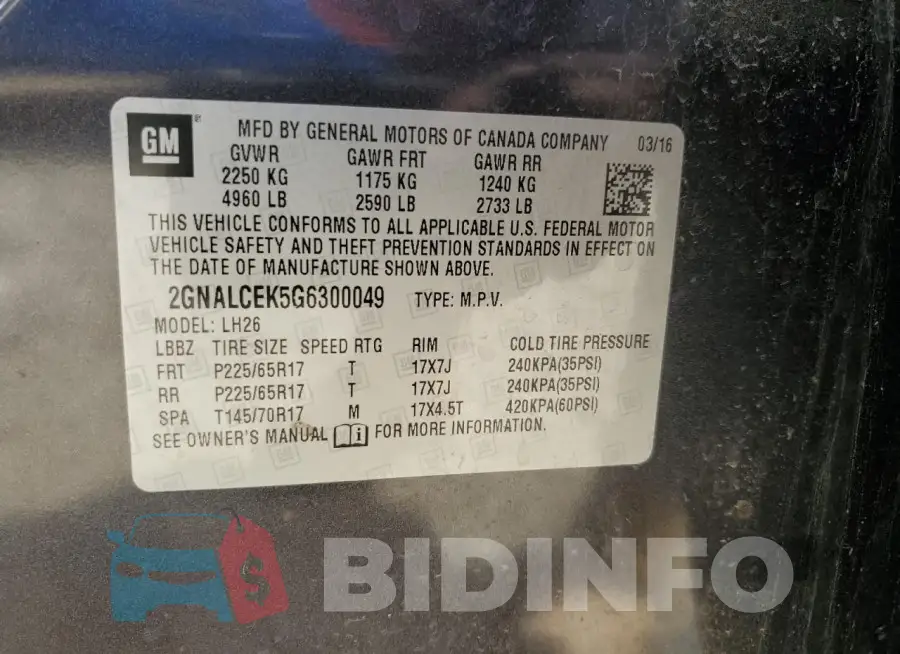 2GNALCEK5G6300049 Photo# 12
