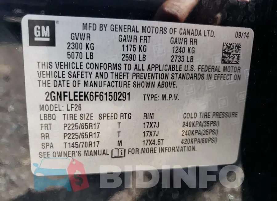 2GNFLEEK6F6150291 Photo# 13