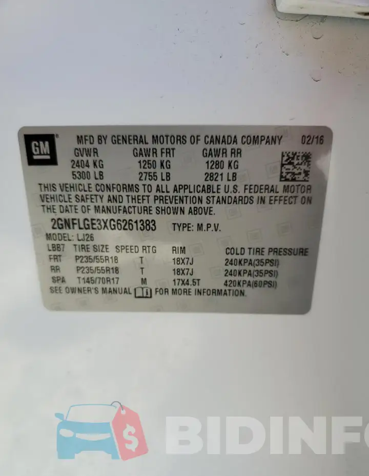 2GNFLGE3XG6261383 Photo# 13