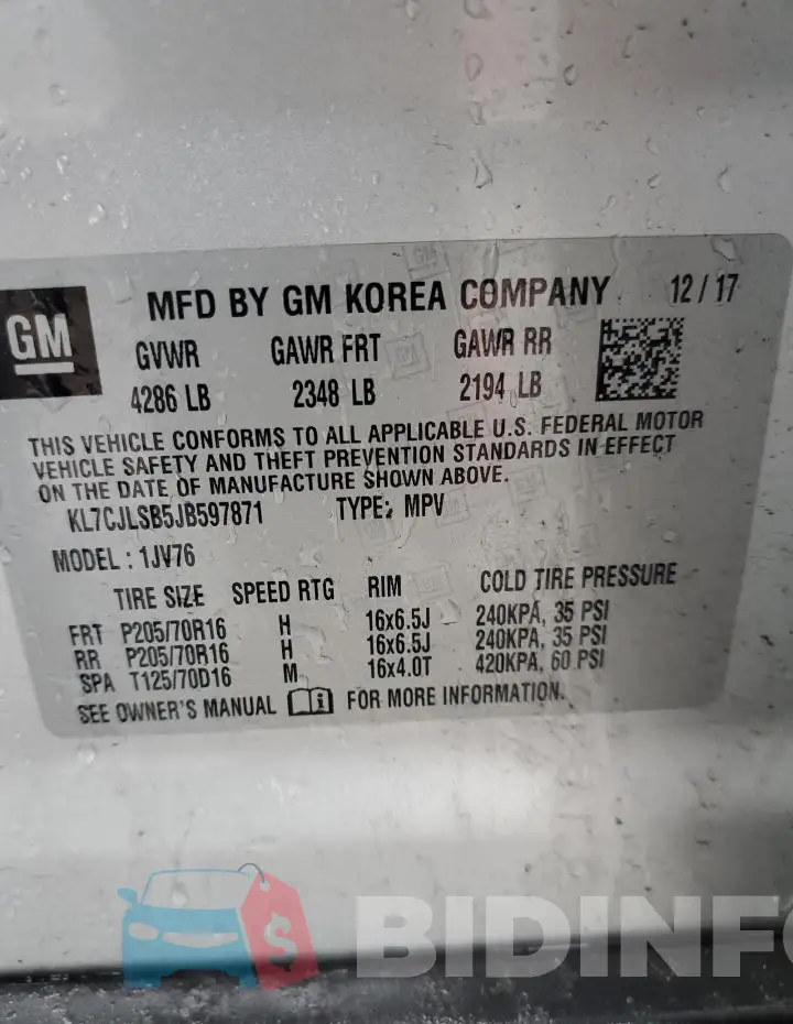 KL7CJLSB5JB597871 Photo# 13