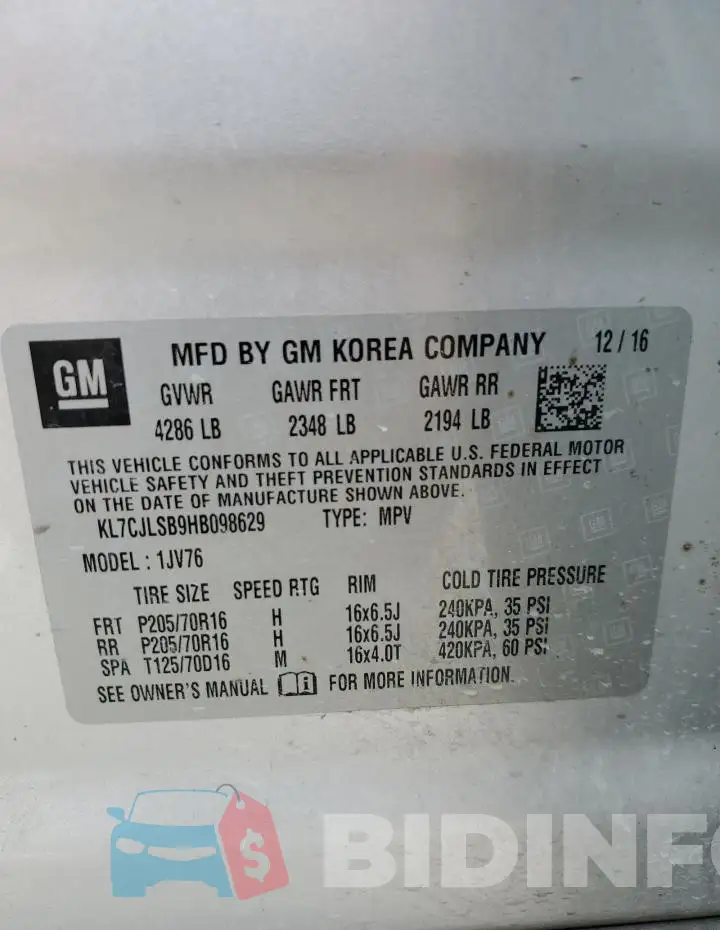 KL7CJLSB9HB098629 Photo# 13
