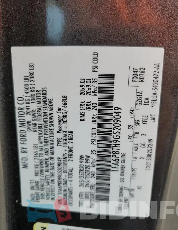 1FA6P8TH9G5209049 Photo# 12